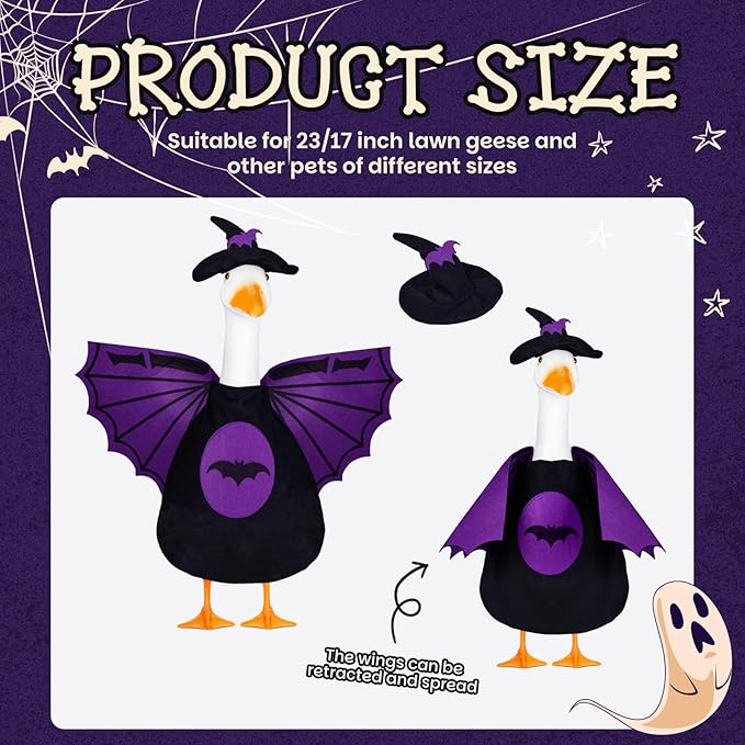 Halloween Bat Porch Goose Outfits 23inch Plastic Cement Goose Statue Costume, Fall Lawn Geese Sculpture Clothes for Garden Yard Patio Party Decoration