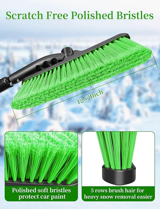 HEEYA Snow Brush for Car, Extendable Snow Brush and Ice Scraper with Foam Grip, Car Window Scraper for Snow and Ice for SUV Truck Auto Jeep RV Vehicle Windshield - Green
