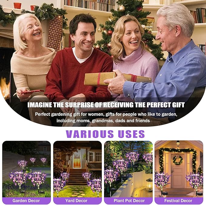 Kohlrabi Solar Garden Lights Outdoor, 6 Pack Solar Butterfly Lights Purple Lavender Gardening Gifts for Women, Artificial Flower with Butterfly Purple Garden Decor for Lawn Patio-Warm White