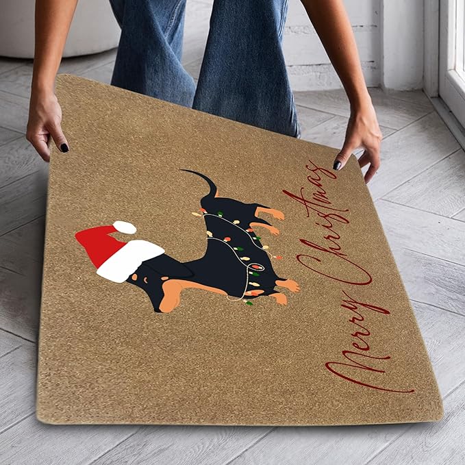 Merry Christmas Dachshund Faux Coir Door Mats Outdoor, Weiner Dog Gifts Door Mat for Home Outside Entryway, Christmas Dog Welcome Doormat for Indoor Outdoor Porch Entrance, 17x30 Inch