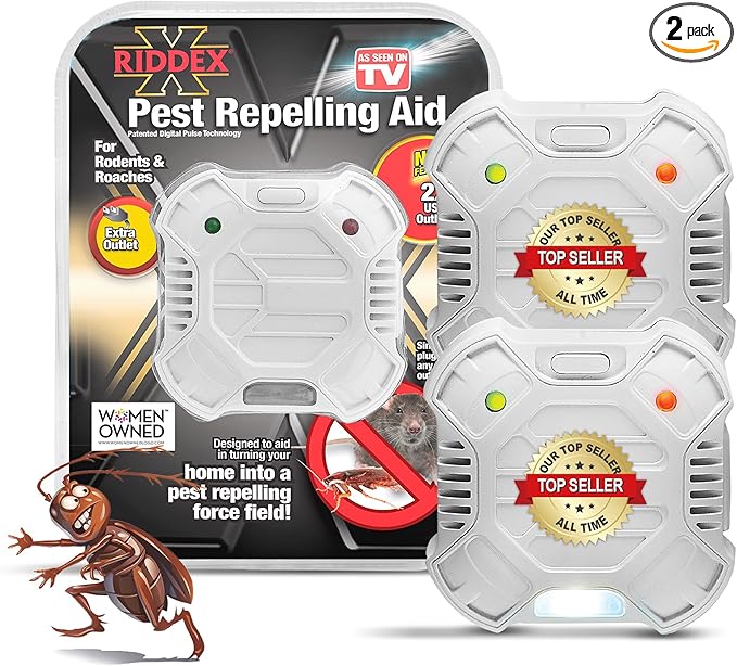 Riddex X Plus Insect Repellent - Plug in, Mouse Deterrent - Pest Reject for Defense Against Rats, Mice, Roaches, Bugs and Insects - Control Pests with No Toxins, 2-Pack