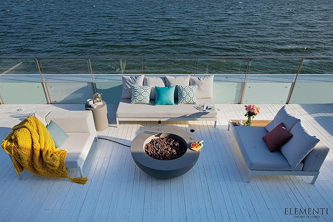 Elementi | Lunar Gas Fire Pit Cast Concrete 42" Round Fire Table, Outdoor Fire Pit Electronic Ignition | Canvas Cover, Lava Rock Included | Light Gray (Natural Gas)