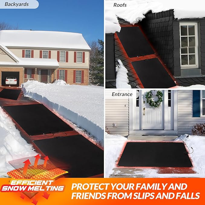 Walensee Snow Melting Mats for Entrances, 30" x 48" Graphene Heated Outdoor Doormats with Plug, No-Slip Rubber Snow Heating Mats, 3 in/h Speed, Ice Melts Pads for Winter Roofs, Backyards Snow Removal