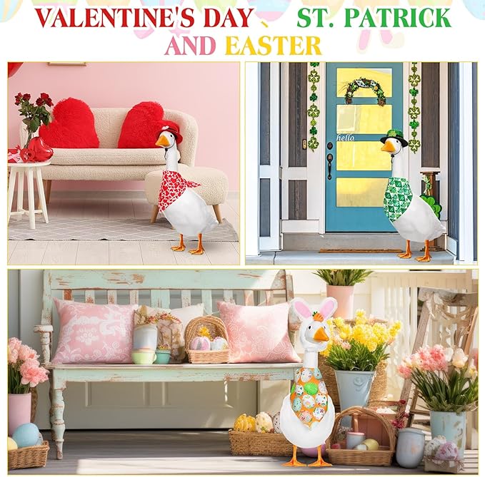 7 Set Holiday Porch Goose Outfits All Seasons Fall Halloween Christmas Lawn Porch Geese Clothes for Goose Garden Patio Yard Lawn Decor(Bandannas)