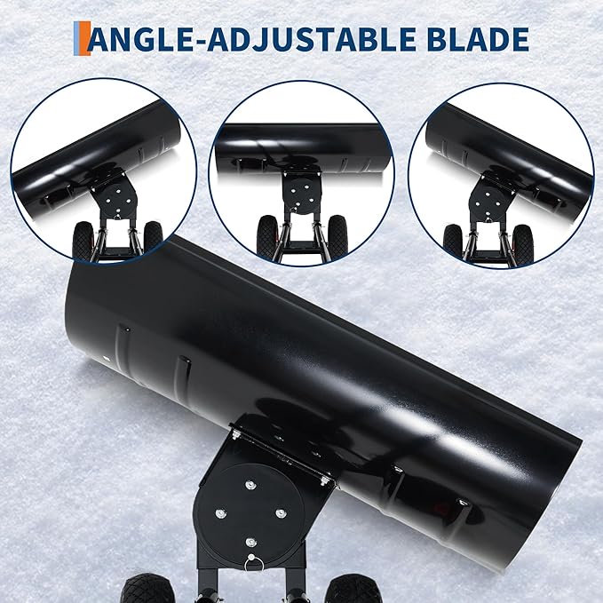 GarveeHome Snow Shovel Pusher for Driveway, Large 29" W Snow Shovel Pusher with Wheels, Ergonomic Snow Pusher Shovel with Snow Removal Adjustable Angle & Height Handle for Sidewalk, Double Rod