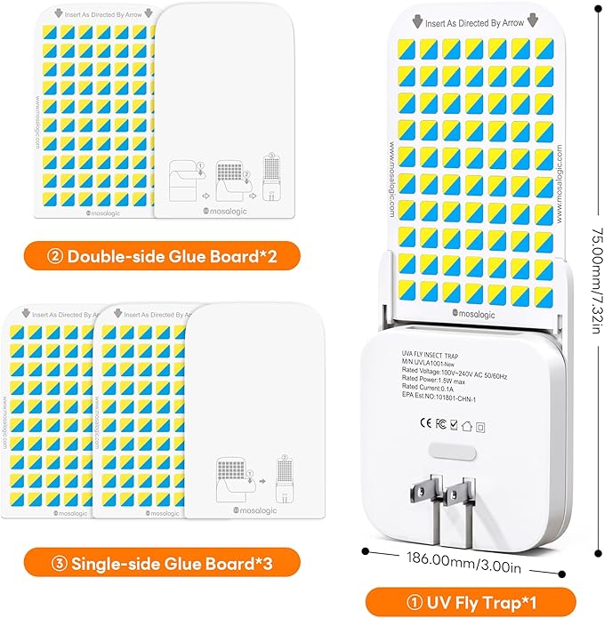 Mosalogic Fruit Fly Traps for Indoors Gnat Trap for House Indoor- 600 Sqft Protection Area UV Fly Insect Trapper for Fruit Flies，Gnat，Mosquito，and Other Flying Insect Plug in Bug Killer White
