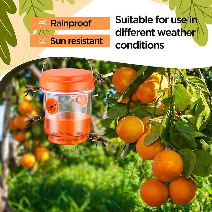 Qualirey 4 Pcs Wasp Traps for Outdoors Wasp Killer Hanging Bee Traps Reusable Fly Bee Killer for Indoor Outdoor Patio Garden Home (Orange)