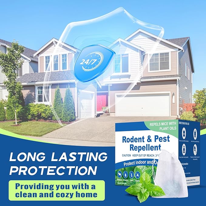 Rodent Mouse Repellent 24 Pack, Peppermint Oil Rat & Mice Repellent, Natural Moth Balls for Rodents Deterrent, Safe for Pets & Humans, Indoor & Outdoor Use, Keep Rodents Away from Garden & Home