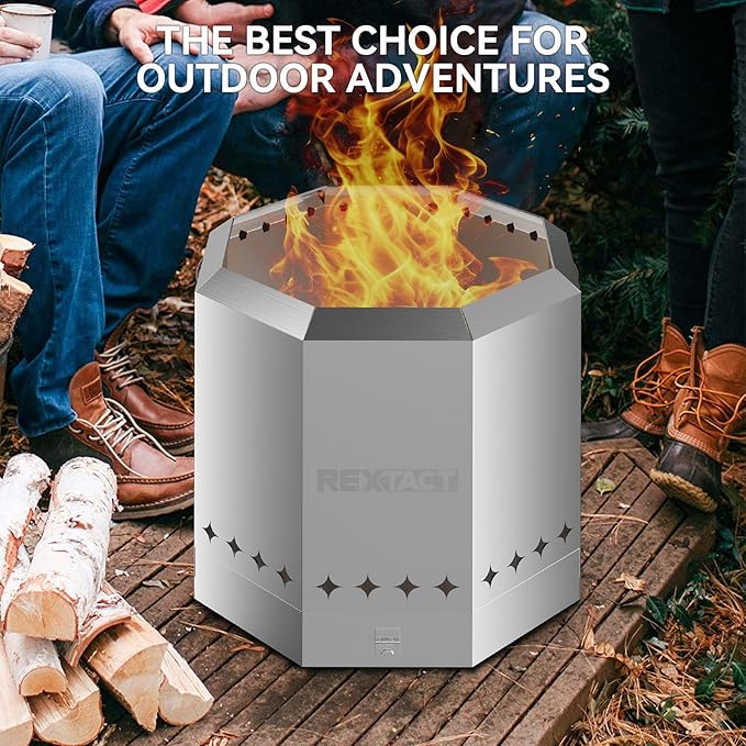 16 inch Smokeless Firepit, Portable Smokeless Stove Fire Pit with Removable Ash Pan for Outside,Stainless Steel Fire Pit with Carry Bag for Camping Backyard Patio Garden Picnic