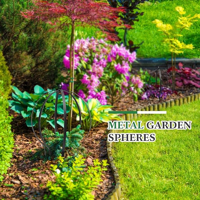 2 Pcs Black Large Metal Trellis 27" x 23" Metal Garden Spheres for Climbing Plants Vine Stem Outdoor Indoor Plant Trellis for Potted Plants Flowers Decorative Support Holder
