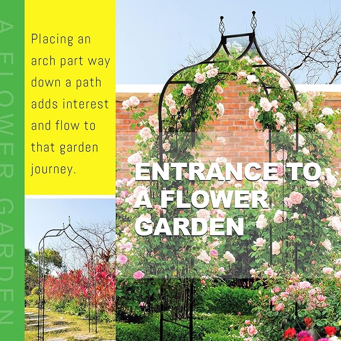 Garden Arch Trellis 14.2" L x 46.5" W x 98.4" H, Black Iron Arbor, Courtyard Arbor Trellis for Various Climbing Plants Rose, Outdoor Archway Wedding Ceremony Party