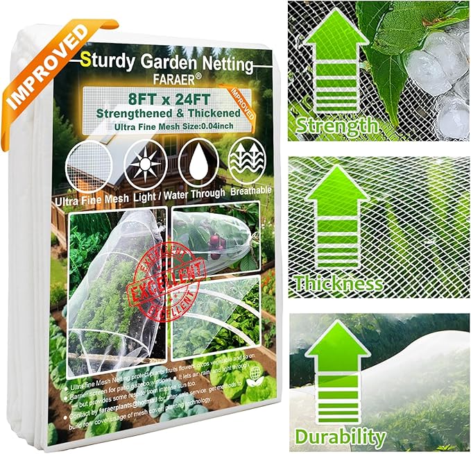 Garden Pest Barrier Netting, Insect Barrier Net 8x24Ft Ultra Fine Protect Netting Thickened Mesh Net Plant Covers for Vegetable Plants Fruits Greenhouse Row Cover Raised Bed Barrier Screen Bugs Out