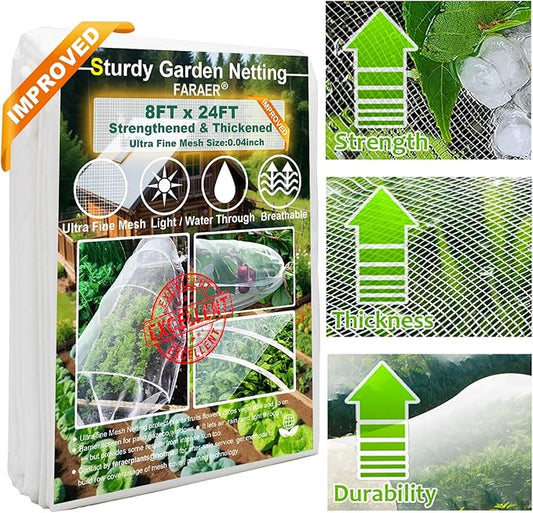 Garden Pest Barrier Netting, Insect Barrier Net 8x24Ft Ultra Fine Protect Netting Thickened Mesh Net Plant Covers for Vegetable Plants Fruits Greenhouse Row Cover Raised Bed Barrier Screen Bugs Out