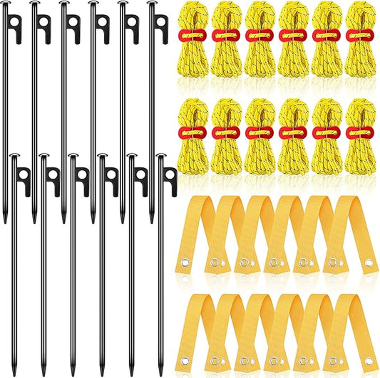 Sintuff 36 Pcs Heavy Duty Tree Stake Kits Stake and Support for Young Leaning Tree Anchor Straightening Kit, 15.8'' Support Straps, 11.8'' Steel Stakes, 13.12ft Rope(Yellow)
