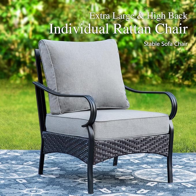 Sophia & William Extra Large Outdoor Patio Sofa Chairs Set 2 PCS Heavy-Duty Porch Furniture with High Back & Deep Seating Area, 5.5" Thicken Cushions for Deck, Lawn, Outside (Grey)