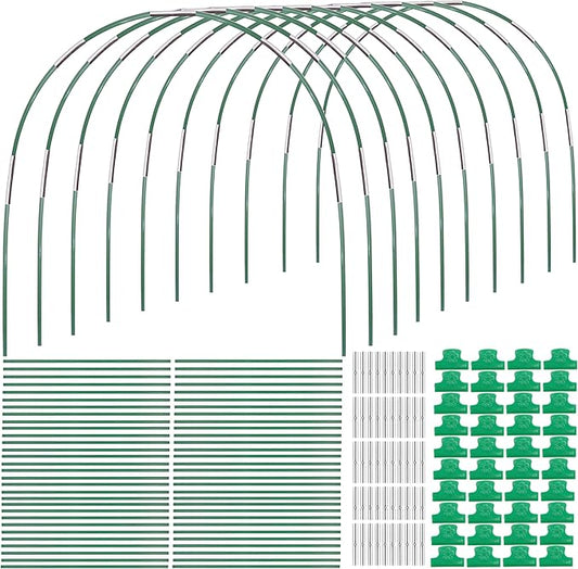 Garden Hoops for Raised Beds 60Pcs Greenhouse Hoops 10 Sets of 8.5FT Long Greenhouse Hoops Grow Tunnel Fiberglass Support Hoops Frame with 40Pcs Clips, Plant DIY Support Hoops for Outdoor Plant
