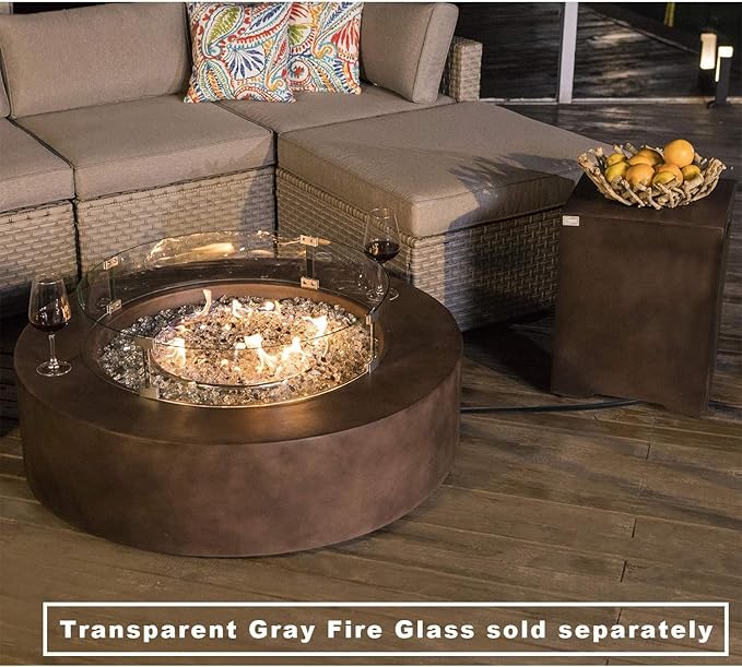 COSIEST 2-Piece Outdoor Propane Firepit Table Set w Tank Table, 42 inch Dark Fire Table CSA Certified, 50,000 BTU w Bronze Round Base,Wind Guard and 16 inches Tank Side Table 20lb for Garden,Pool