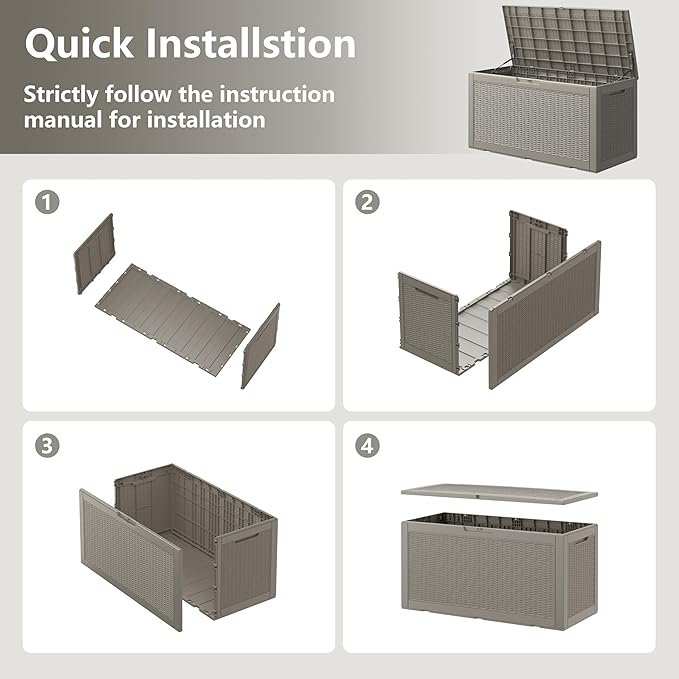 100 Gallon Deck Box Lockable Rattan Outdoor Storage Box waterproof Outdoor Container for Patio Furniture Cushions, Pillow