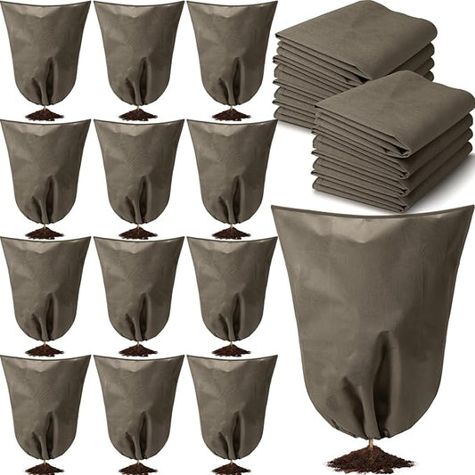 12 Packs Winter Plant Covers Freeze Protection Drawstring Tree Cover 23.62 x 31.5 in Large Reusable Frost Protection for Plants Fruit Tree Shrub, Outdoor Prevention Bag (Brown)