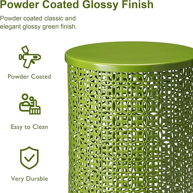 Glitzhome Outdoor Side Table Set of 2, Decorative Garden Stool for Indoor Outdoor Heavy Duty Metal Frame Accent Table Modern End Table, Glossy Green
