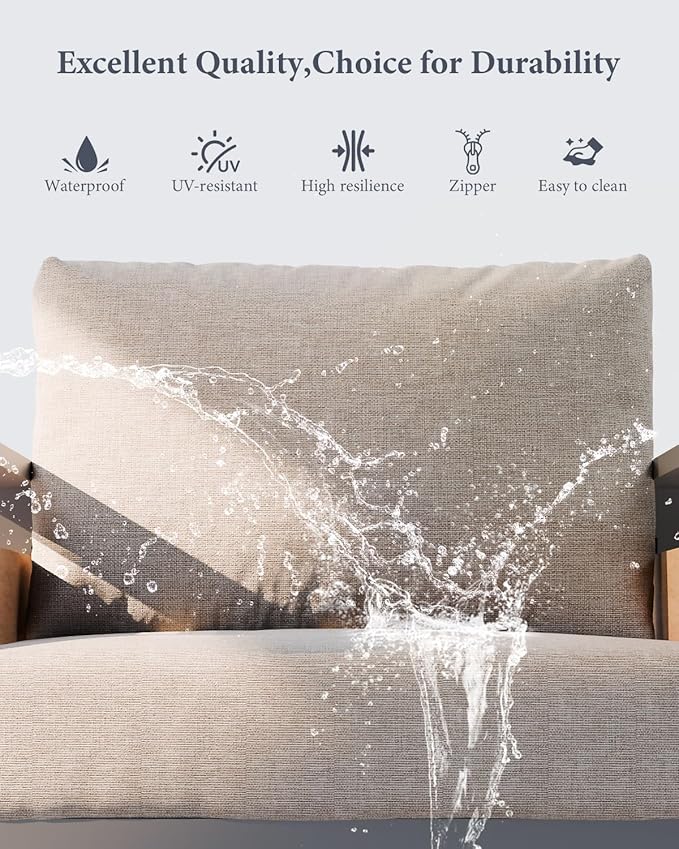 ZANDOR Aluminum Outdoor Patio Conversation Furniture Set, 4 PCS Metal Modern Outside Sectional Lawn Furniture with Coffee Table & Washable Thick Cushions,Seating Sofa for Garden/Backyard/Porch Silver