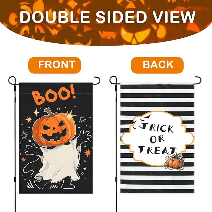 Halloween Garden Flag,12x18 Double Sided Halloween Flags for Outside, with 2 Different Designs Front and Back,Small Burlap Flags for Yard and Garden Decor
