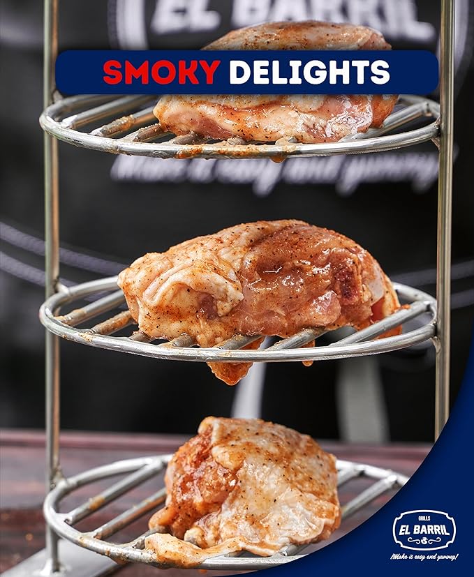 EL BARRIL 45lbs Grill & Smoker Barrel, Stainless Steel Charcoal Smoker Grill – Portable Outdoor Smokers with Even Heat Distribution & Grilling Accessories