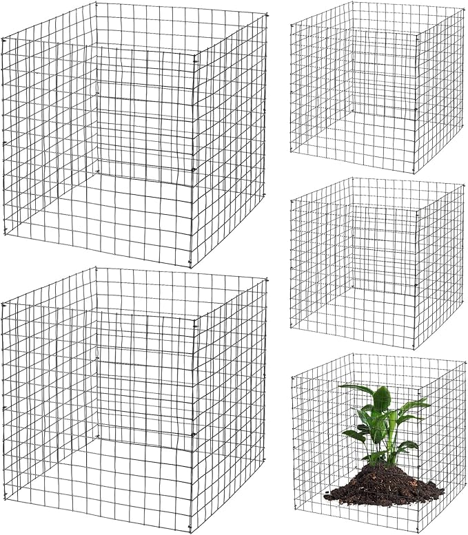 Zubebe 5 Pack Small Wire Plant Protectors Square Plant Protectors from Animals Mesh Cage Chicken Wire Cloche for Shrubs and Vegetables with Ground Stakes and Nylon Ties (15 x 16 Inch)