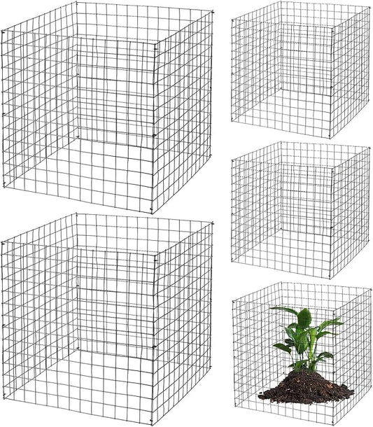 Zubebe 5 Pack Small Wire Plant Protectors Square Plant Protectors from Animals Mesh Cage Chicken Wire Cloche for Shrubs and Vegetables with Ground Stakes and Nylon Ties (15 x 16 Inch)