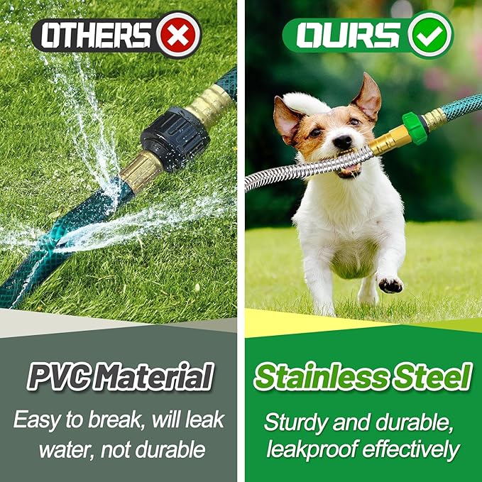 Female to Female Leader Hose for Hoses Reel, 15ft Metal Leakproof Short Garden Hose Connector, Heavy Duty 304 Stainless Steel Flexible Water Pipe for Outdoor Garden Watering Car Pet Cleaning