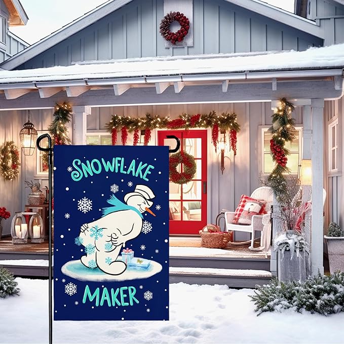 Winter Snowman Garden Flag Snowflake Maker Yard Flags Double Sided Christma Vertical Wall Banners Xmas Gift House Banner for Holiday Farmhouse Outdoor Decoration 12x18 Inch