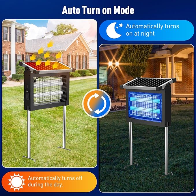 Solar Bug Zapper, 4500V IP66 Waterproof Outdoor Portable Rechargeable Electric Mosquito Killer for Camping, Patio, Garden Mosquito Zapper for Outdoor Use