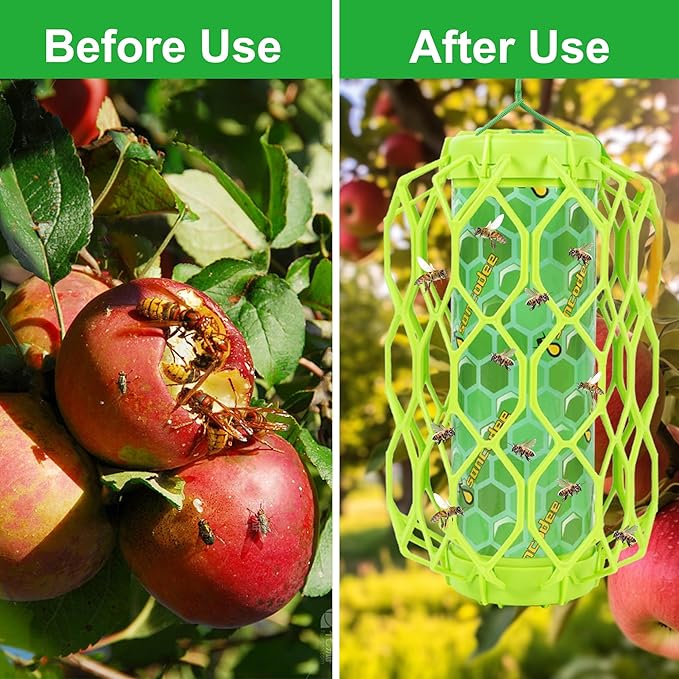 2 Pack Upgraded Wasp Trap Outdoor Hanging, Carpenter Bee and Hornet Catcher, Reusable Yellow Jacket Trap with Bait Reservoir, Bee Killer and Wasp Catcher for Outside (Green)