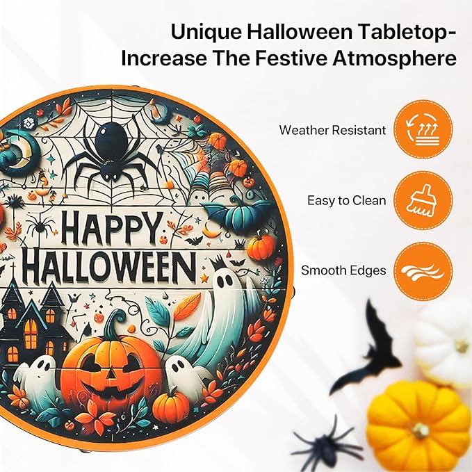 Round Side Table, Indoor Outdoor Small Side Table, Weather Resistant Metal Table for Livingroom Patio Balcony Yard Porch Garden, 17 Inch Heigh Patio Accent Table Plant Stand