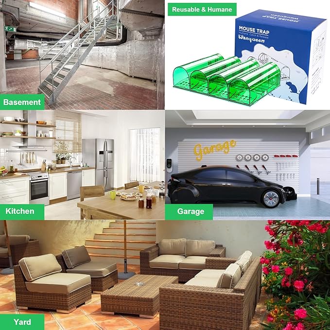 4 Pcs Humane Mouse Traps Indoor for Home, Live Mouse Trap, Reusable Mice Trap Catcher for House & Outdoors