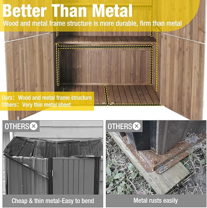 Aivituvin Shed Outdoor Storage Cabinet with Durable Metal Frame Waterproof Garden Tool Storage with Adjustable Shevels and Floor for Backyard Garden Patio Lawn, 55" L, Dark Brown