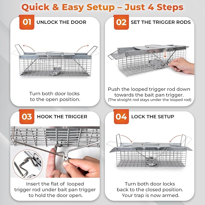 HOMESTEAD Live Rat Trap Indoor/Outside - Squirrel Trap, Have A Heart Animal for Chipmunk, Small Rabbits, Weasel and Similar-Size Rodents, 18"x5"x5", 2 Doors, Fully Assembled
