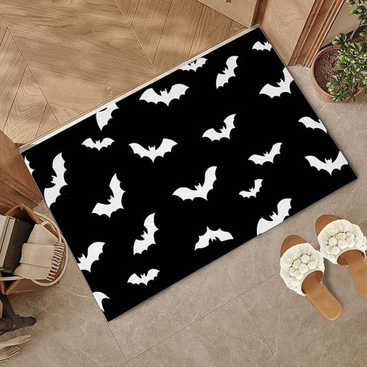 Front Door Mat,Gothic Bats Doormat Outside Entrance,Non-Slip Halloween Entryway Rug for Porch Patio, Felt Low Profile Welcome Mat Indoor for Hallways, 30 x 17 Inch