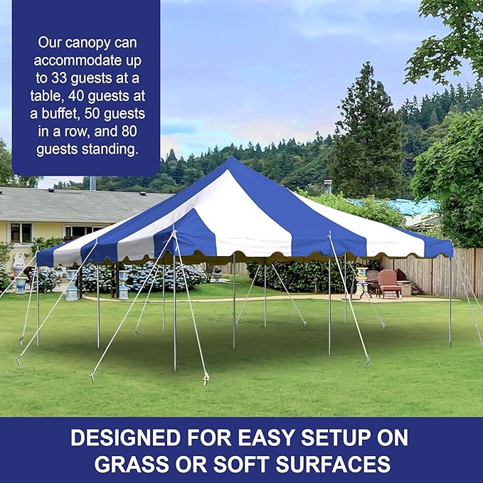 Party Tents Direct 20'x 20' Weekender Canopy Pole Tent with Sidewalls - Easy Up Canopy Tent with 80 Person Capacity - Outdoor Canopies for Parties, Weddings, and Events (Blue/White)