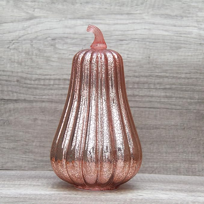 Mercury Glass Pumpkin Lights with Timer, Battery Operated Led Pumpkin Lights for Halloween Fall,Thanksgiving Rustic Decor (Rosegold Common, 11")