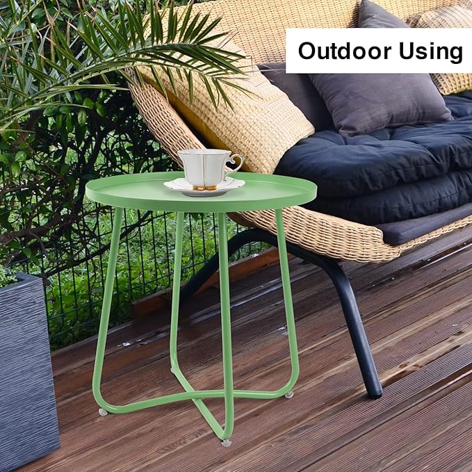 Babion Green Outdoor Side Table, Small Round Patio Accent Table for Yard & Garden, Indoor & Outdoor