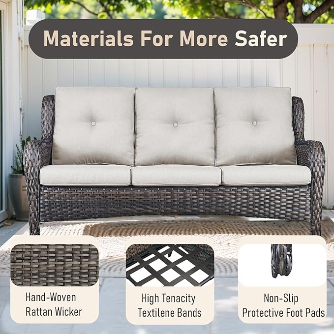 4 Piece Patio Furniture-with 50,000 BTU Gas Propane Fire Pit Table Outdoor Patio Furniture with Swivel Rocker Chairs,Outdoor Couch