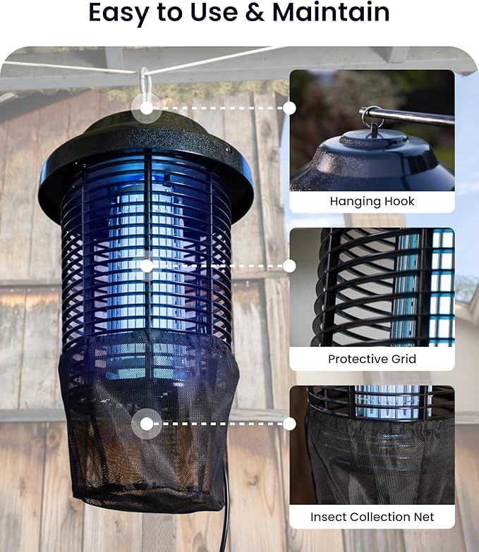 OMT-E80 In/Outdoor Electronic Insect Killer & Catcher Lamp for Mosquitoes, Gnats, Aedes Mosquitoes, Flies, Moths & More with 2*40W UV Light & 4200V High Voltage Grid, 1.5 Acre Coverage, Black