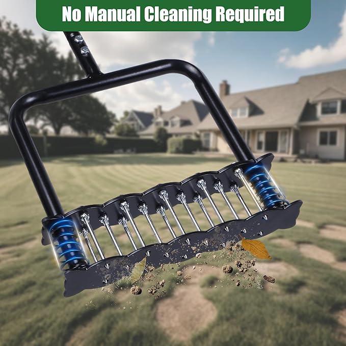 Lawn Aerator Tool, Manual Lawn Aerators with 14 Iron Spikes, Spring-Loaded Design Lawn Air Aerator Tool, Metal Manual Push Aerator, Lawn Tool for Loosening Soil Aerating Patio, Yard