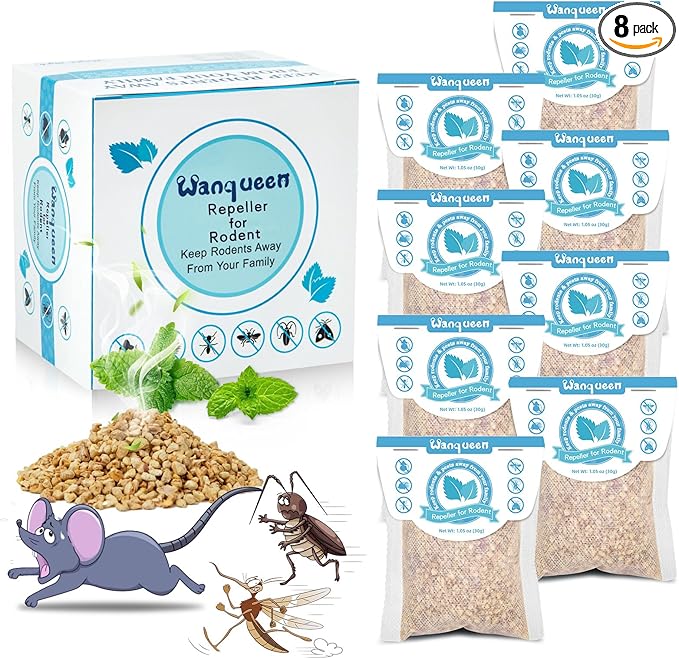 8 Pack Rodent Repellent Pouches with Peppermint Oil, Mouse Deterrent, Mice Repellent Indoor& Outdoor, Best Mouse Repellent, Natural Rat Repellents for House - Safe for Pets and Kids