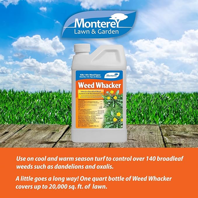 Monterey - Weed Whacker Weed Killer - Selective Broadleaf Weed Killer for Lawns - Kills 140+ Weed Types - Apply Using Sprayer - 1 Quart Concentrate