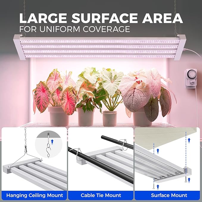 Barrina TX-L63 3FT LED Grow Light, 252W (4 x 63W), 4 Panel Wider Coverage, Full Spectrum, High PPFD, Mechanical Timer, Linkable, Hanging Light, Plant Stand with Grow Light for Indoor, Seeding, 4 Packs