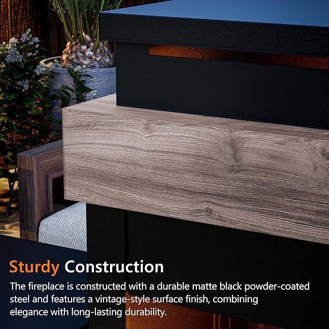 Outdoor Propane Fireplace w Tank Table, 50,000 BTU Gas Fire Pit with Ceramic Logs, Rain Cover, 35 Inch Steel Metal Smokeless Fireplace for Patio, Deck, CSA Certified (35 x 40 Inch)