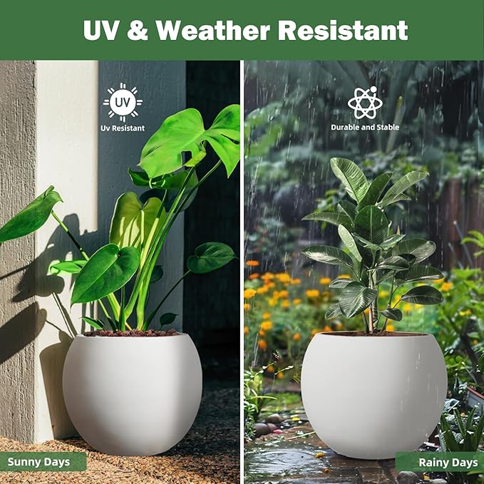 YOLENY 17.7'' Dia Large Round Planter with Drainage Hole, Sphere Planter Outdoor Indoor Plant Flower Pot with Rubber Plug for Garden Patio Balcony Home, White