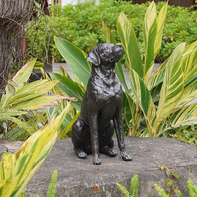 Garden Statue Outdoor Decorations Dog-Figurine – 19inch Black Labrador décor Sculpture Sitting Statue Resin Sculpture for Patio Lawn Yard Porch Garden 12.25L*8.25W*19H